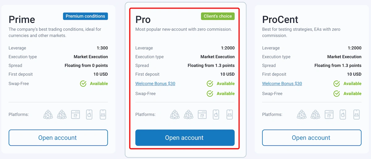 счет Pro roboforex