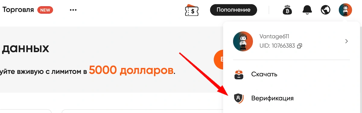 верификация vantage markets