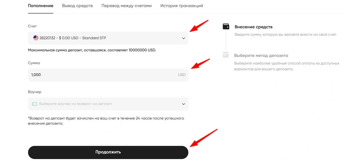 пополнение форекс счета вантаж