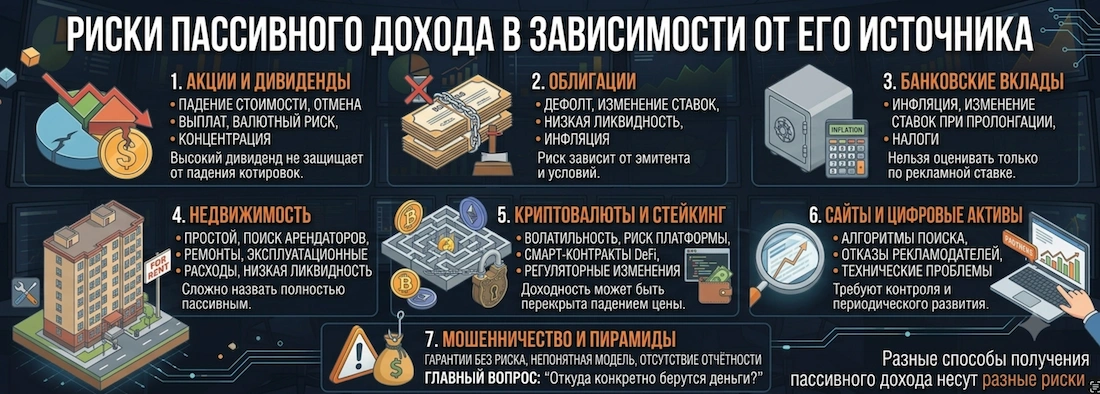 Риски пассивного дохода в зависимости от его источника